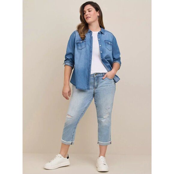 Torrid Crop Boyfriend Straight Vintage Stretch Mid-Rise Jean, Plus Size 16 - Picture 1 of 7